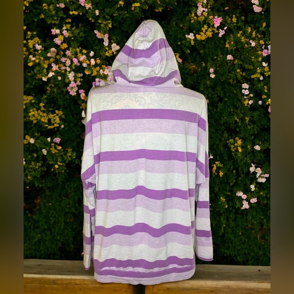 PUMA Women’s Purple Stripped Long Sleeve Hooded Shirt- Large - Picture 3 of 6
